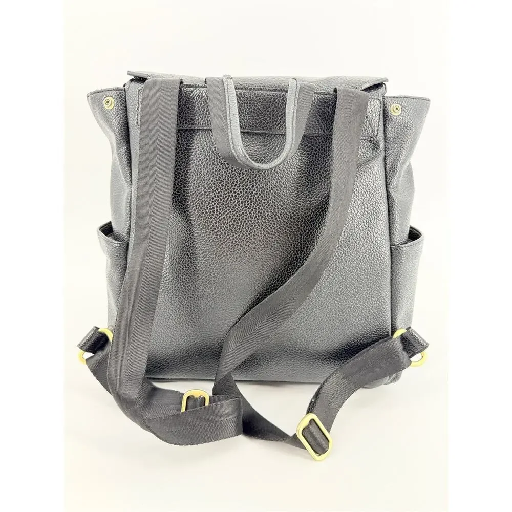 Freshly Picked Classic Diaper Backpack bag Black vegan pebbled leather large